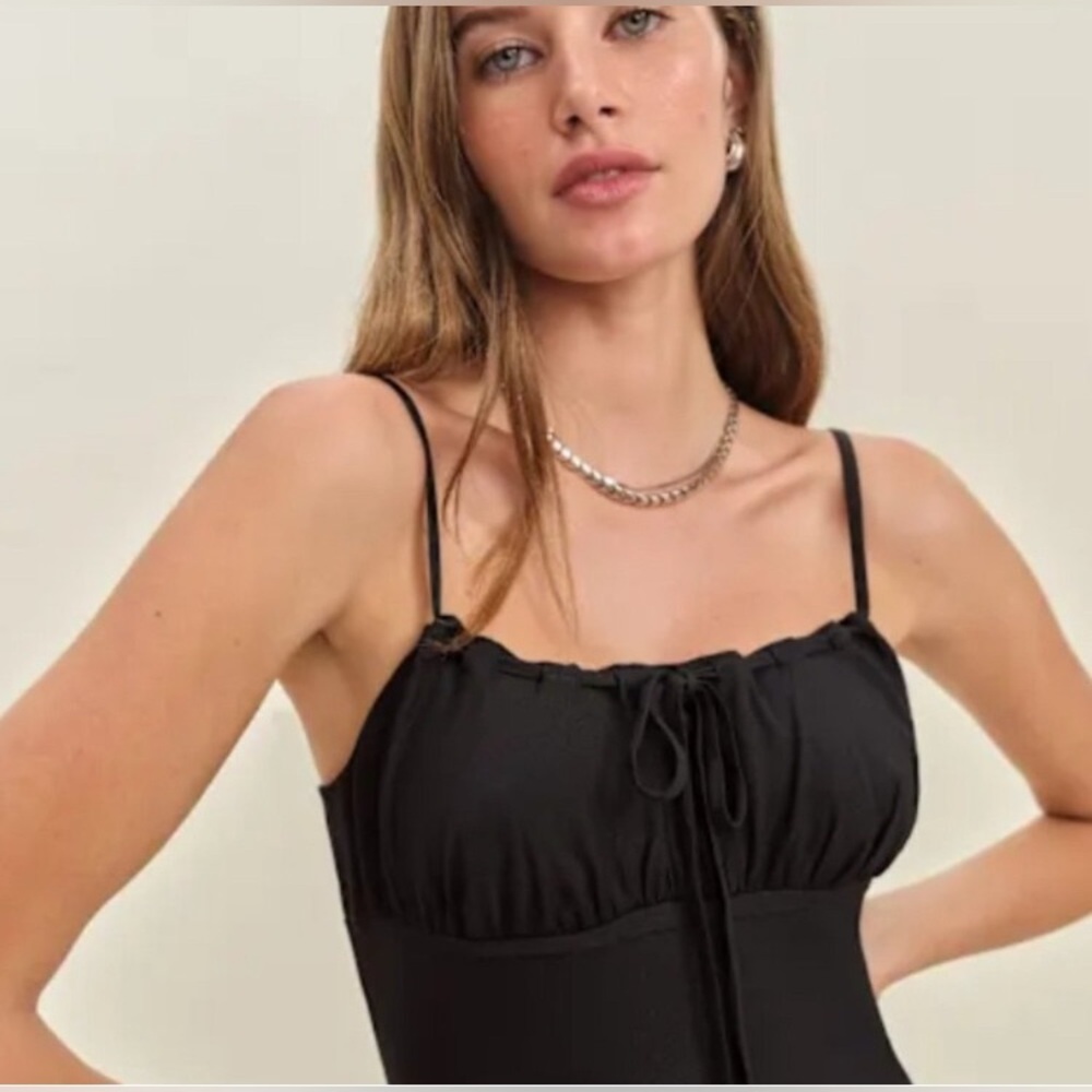 NWT Reformation Camira Dress Black Slip Midi, Size 12 - Picture 2 of 14